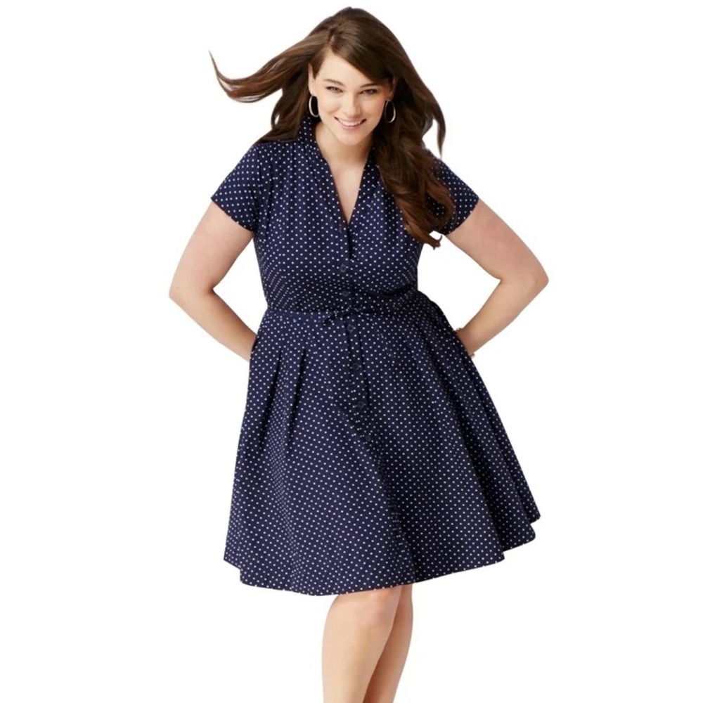 Ellos Navy Polka Dot Dress - NEW! - Size 38/40